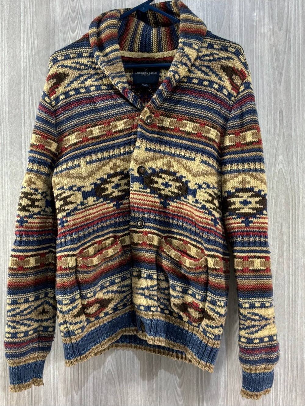 American Eagle Shawl Collar Chunky Cardigan Sweater Southwestern Aztec Men's M